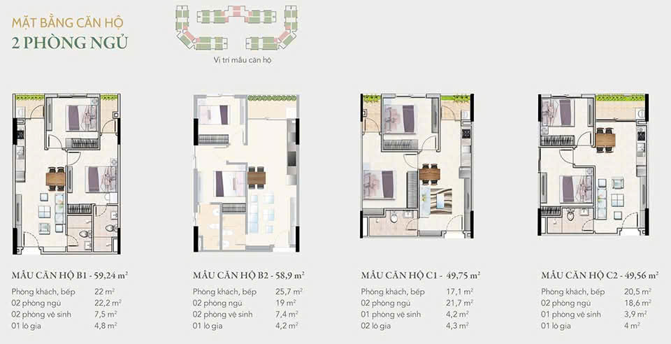 Thiết kế căn hộ 2 phòng ngủ